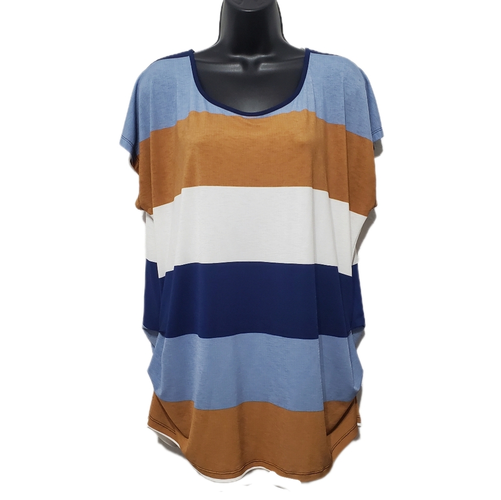 ⭐️3/$30⭐️ Flower & Feather Plus Size Colorblock Striped Scoop Neck Blouse Sz 1XL